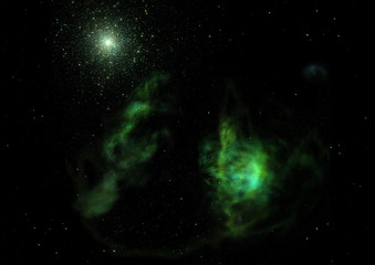 Star field in space and a nebulae. 3D rendering