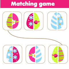 Matching children educational game. Match parts of easter eggs. Learning symmetry for kids and toddlers