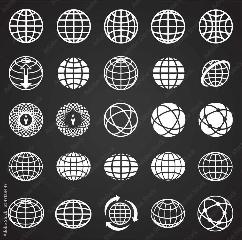Poster globe icon set on black background for graphic and web design, modern simple vector sign. internet c