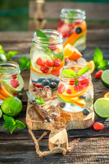 Healthy lemonade with mix of citrus with in sunny day
