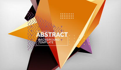 3d geometric triangular shapes abstract background, color triangles composition on grey backdrop, business or hi-tech conceptual wallpaper