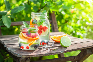 Healthy lemonade with mix of fruits with in summer