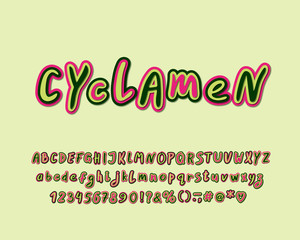 Obraz premium Cyclamen flower color Alphabet, multilayers design. Vector letters, numbers and punctuation marks