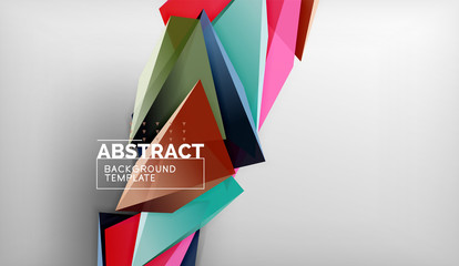 3d geometric triangular shapes abstract background, color triangles composition on grey backdrop, business or hi-tech conceptual wallpaper
