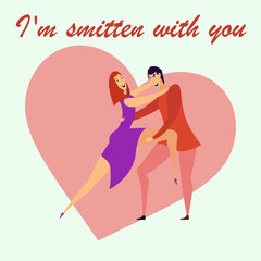 Greeting card with lovers. Young men and women characters