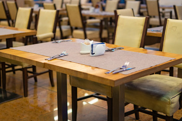 free table in cozy rich restaurant. interior f