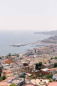 View on the city of Napels, Italy with the Mediterranean Sea in the background.