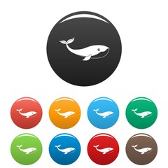 Ocean whale icons set 9 color vector isolated on white for any design