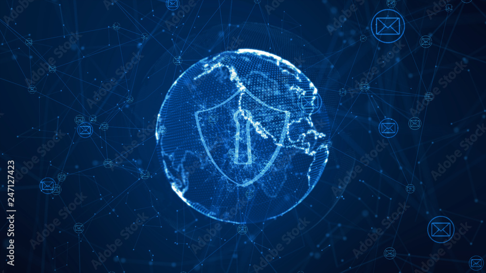 Aufkleber shield and email icon on secure global network , cyber security concept. earth element furnished by 