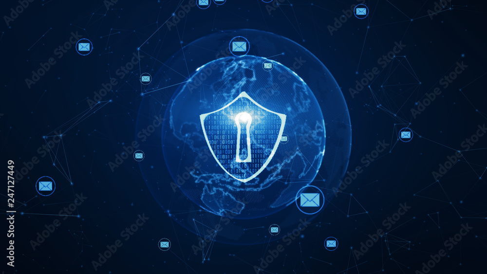 Aufkleber shield and email icon on secure global network , cyber security concept. earth element furnished by 