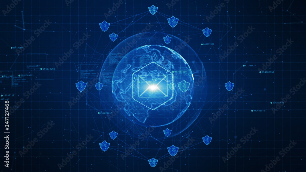 Aufkleber shield and email icon on secure global network , cyber security concept. earth element furnished by 
