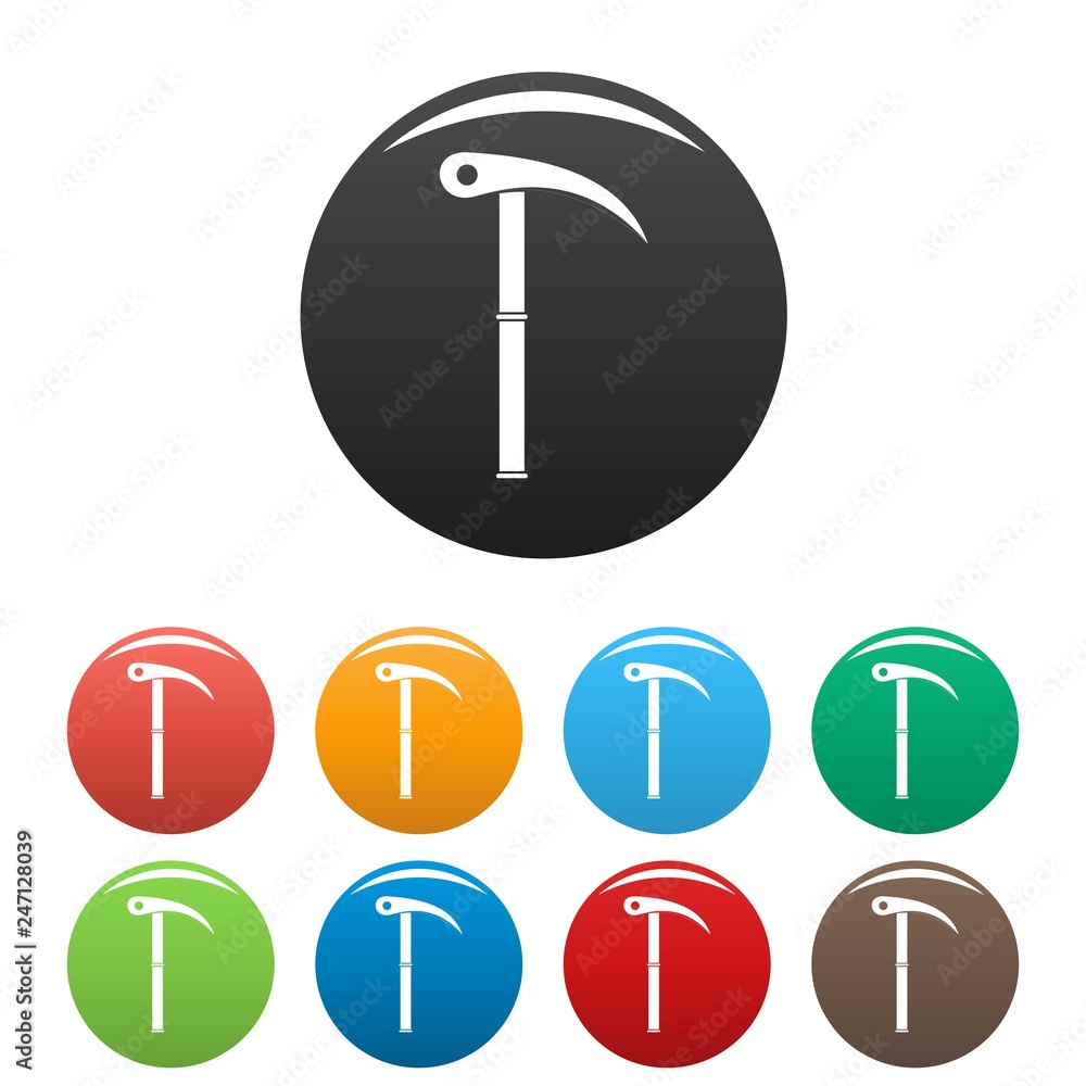 Poster hiking tool icons set 9 color vector isolated on white for any design