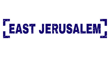 EAST JERUSALEM text seal print with distress texture. Text label is placed inside corners. Blue vector rubber print of EAST JERUSALEM with dirty texture.
