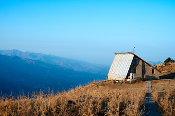 Old Lonely Brick House High in Mountains