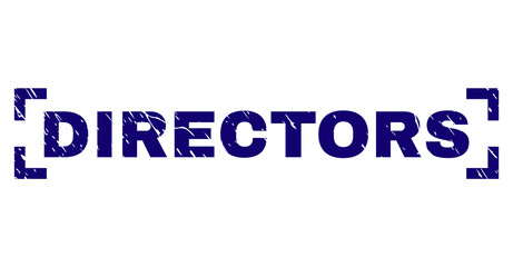 DIRECTORS text seal print with distress style. Text label is placed inside corners. Blue vector rubber print of DIRECTORS with unclean texture.