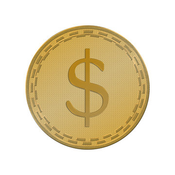 Golden coin dollar sign isolated on white background.
