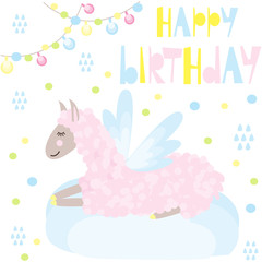 lama wishes happy birthday - vector illustration, eps
