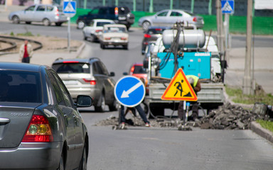 Road works caused traffic jam