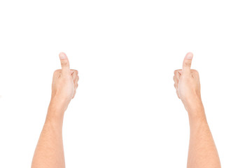Male hand gestures isolated over the white background.