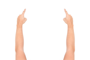 Male hand gestures isolated over the white background.