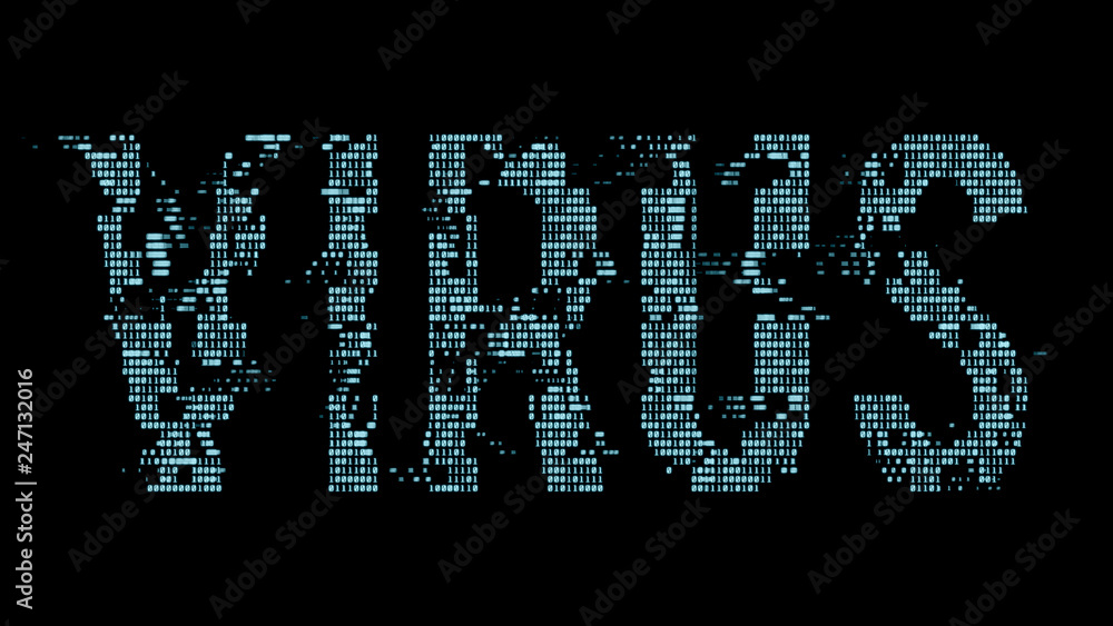 Poster virus futuristic binary text glowing in the dark. computer virus