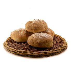 Fresh baked homemade bread in a wicker wood basket