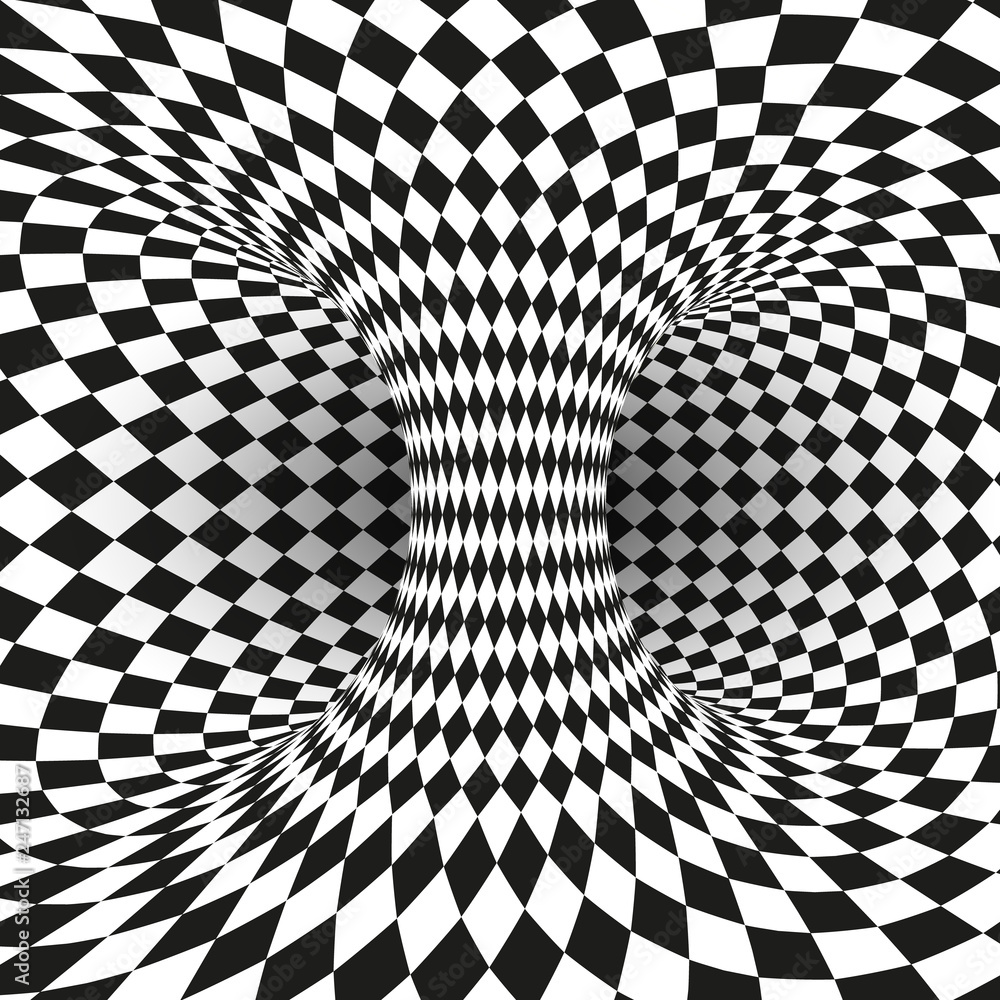 Poster geometric square black and white optical illusion. abstract wormhole tunnel. abstract design frame o