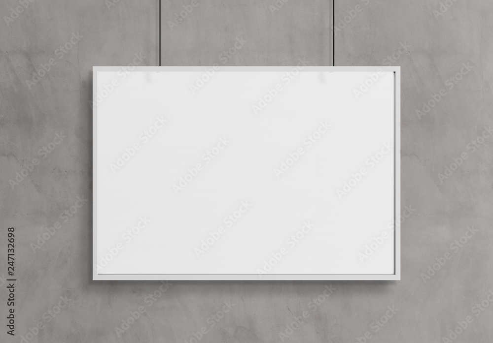 Poster white frame hanging mockup 3d rendering