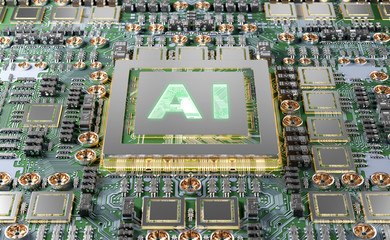 Artificial Intelligence in a modern GPU card 3D rendering