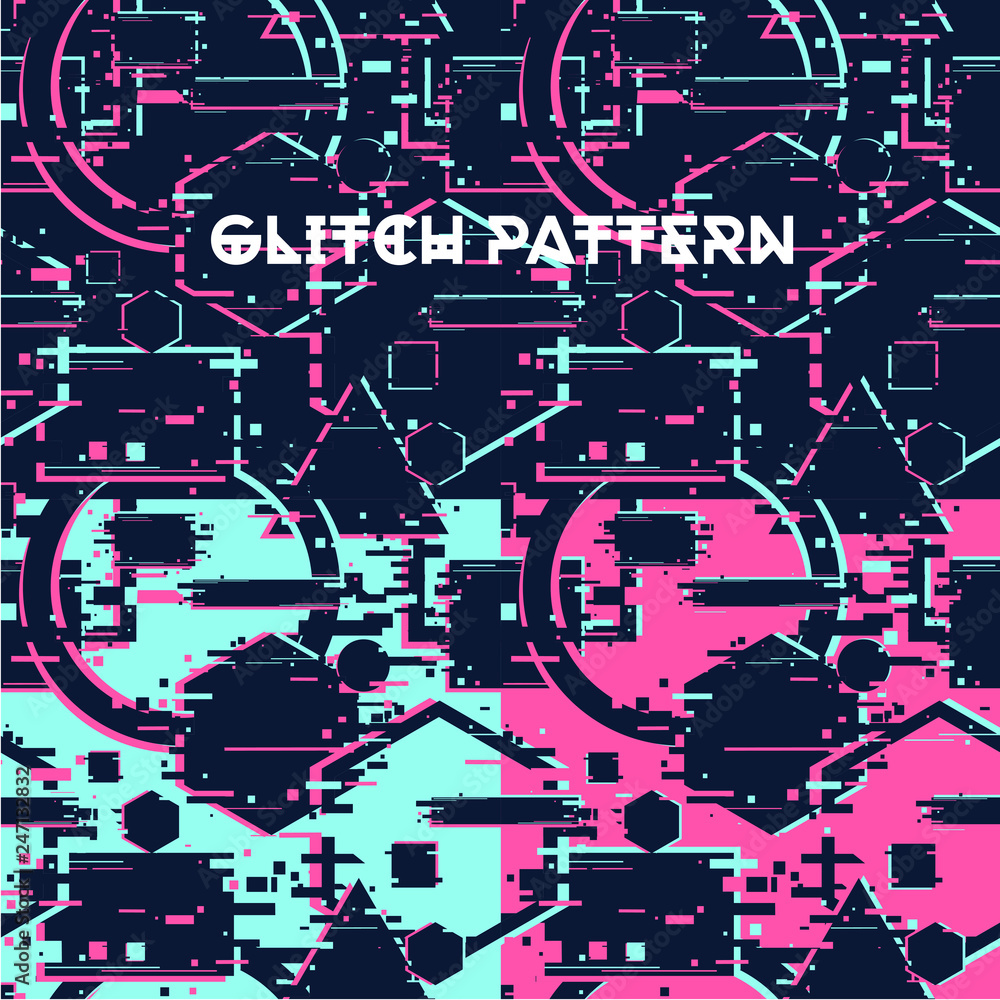 Fototapete glitchy seamless pattern. abstract texture with glitch effect. surface with destortion effect. geome