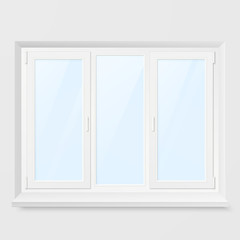 White Office Plastic Window. Window Front View. Vector Illustration Isolated on White Background