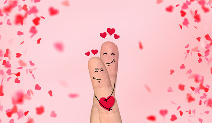 Obraz na płótnie Canvas Happy finger couple in love celebrating Valentine’s day
