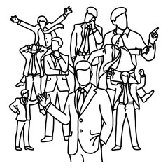 outline businessman with many activities vector illustration sketch doodle hand drawn with black lines isolated on white background