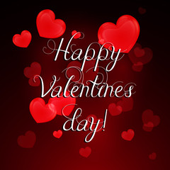 Happy valentines Day greeting card with air red hearts. Vector colorful illustration for your design 