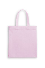 Tote bag fabric cloth shopping sack mockup in pastel pink color isolated on white background...