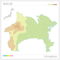 Fototapeta na wymiar 神奈川県の地図（等高線・色分け）