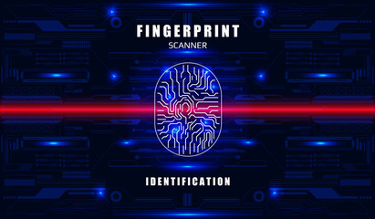 Futuristic Fingerprint Red Scanner Identification Protection Dashboard. HUD White UI Element Technology Background Authorization System Illustration.