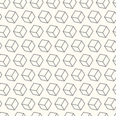 Abstract seamless pattern with outlined 3D cubes. Monochrome geometrical wallpaper. White background. EPS10.