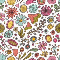 Cute floral seamless pattern with spring flower. Vintage flowers illustration. Template for fashion prints.