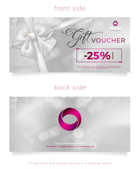 Elegant silver gift voucher with bow and sample text