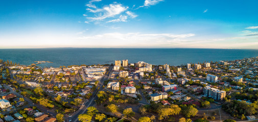Aerial view of Suttons Beach area and jetty, Redcliffe, Australia