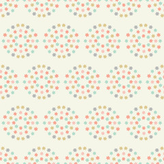 Sweet baby pastel star circles geometric seamless repeat pattern vector background.