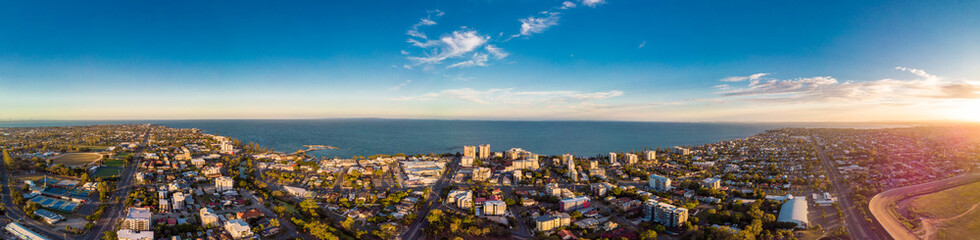 Fototapeta na wymiar Aerial view of Suttons Beach area and jetty, Redcliffe, Australia