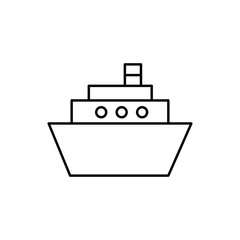 Flat line monochrome ship icon for web sites and apps. Minimal simple black and white ship icon. Isolated vector black ship icon on white background.