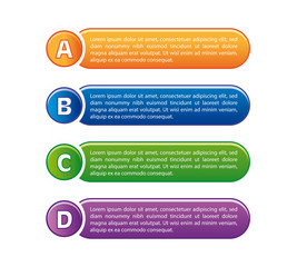 Colorful infographic with buttons- yellow, blue, green and purple.. There are four steps of template.