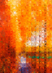 abstract stained glass background with autumn leaves yellowed