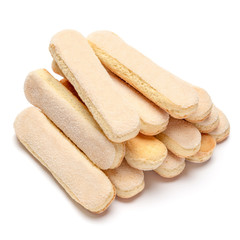 Traditional Italian Savoiardi ladyfingers Biscuits on White Background
