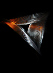 Multicolored twisted ordered parallel lines on a black background. Light in motion. Color...