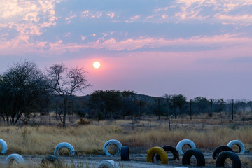 Dramatic and very colorful sunrise over namibia