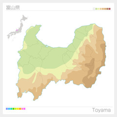 富山県の地図（等高線・色分け）